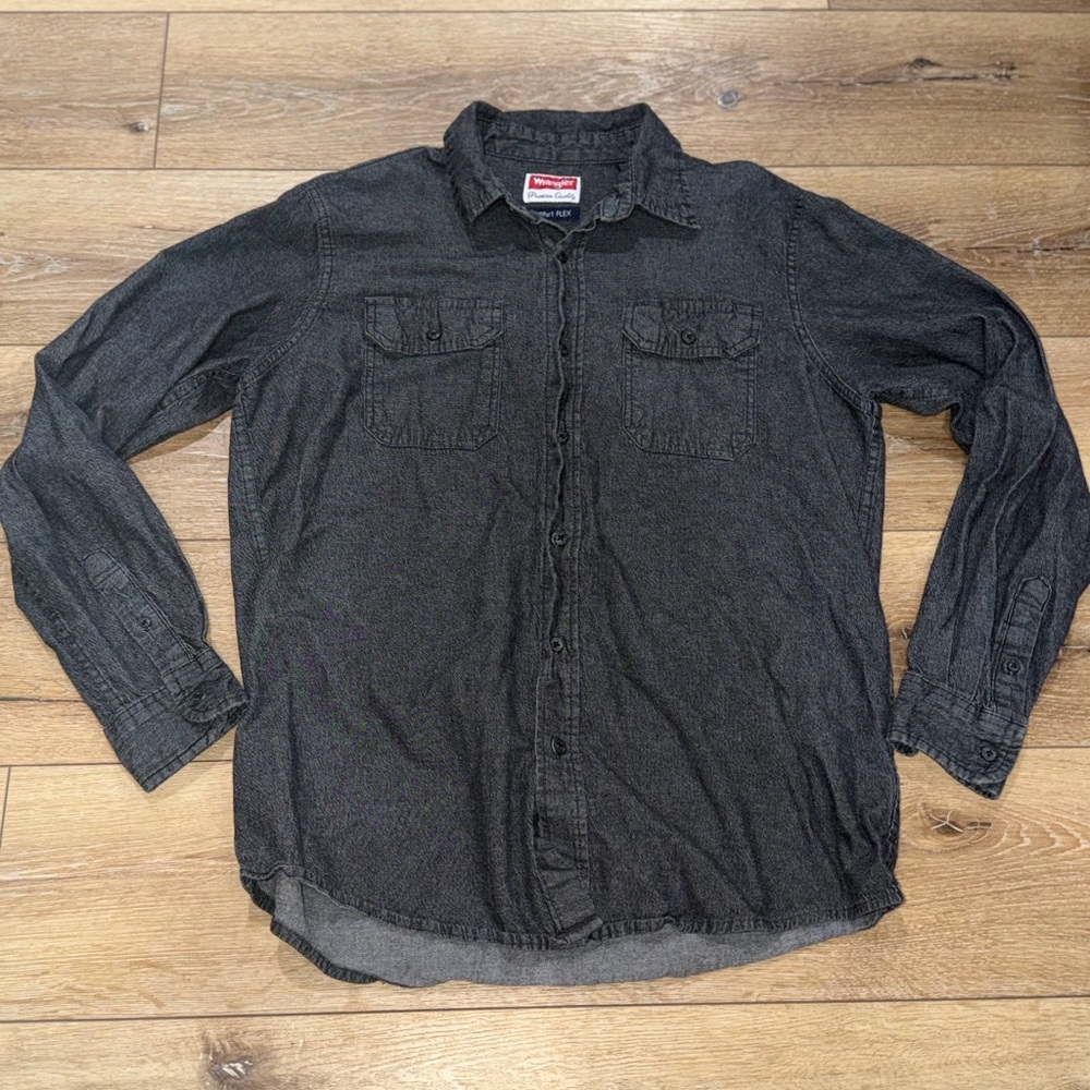 Wrangler Men’s Black Denim Button Up‎ Shirt Medium Premium Quality Comfort Flex
